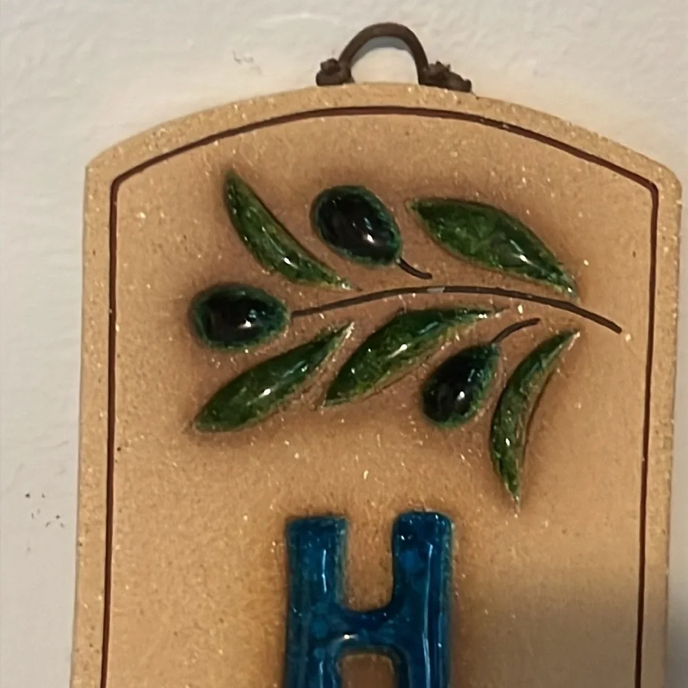 Stoneware HOME with Olive Branch Handmade Indoor / Outdoor Wall Plaque Greece‎